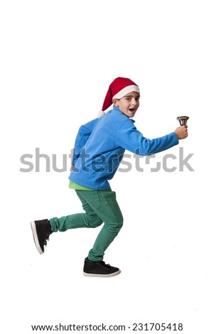 boy running with christmas clothes