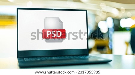 Laptop computer displaying the icon of PSD file