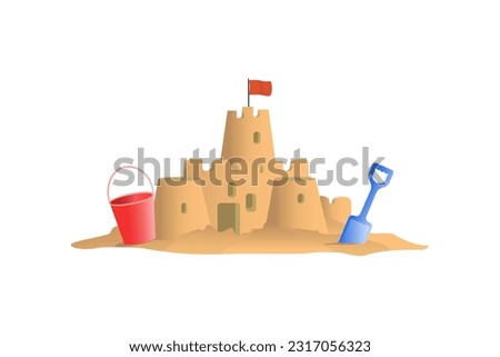 Pile of sand with castle flat illustration on white background. Outdoor play Royalty-Free Stock Photo #2317056323