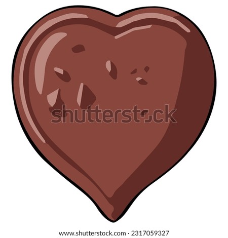 Chocolate heart clipart vector flat design on white background, dessert isolated clipping path element
