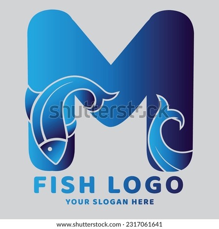 Letter M Gradient Fish logo with fish symbol logo design