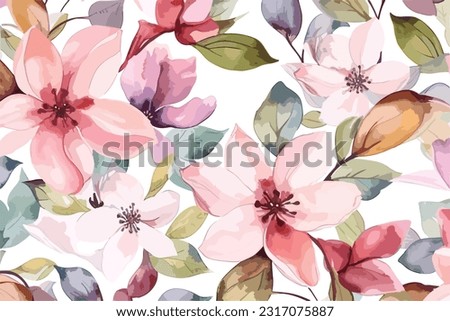 watercolor painting colorful splashes on a white floral background flower leaf