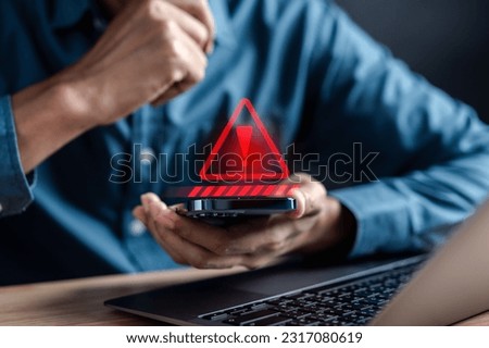 System warning error popup and maintenance showing. cyber attack on online network error system. Cybersecurity vulnerability, data breach, illegal connection, compromised information. Royalty-Free Stock Photo #2317080619