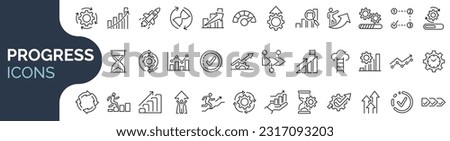 Set of outline icon related to progress, growth, efficiency. Linear icon collection. Editable stroke. Vector illustration Royalty-Free Stock Photo #2317093203