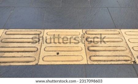 a road made of gray tiles specifically for pedestrians and light brown tiles specifically for the disabled