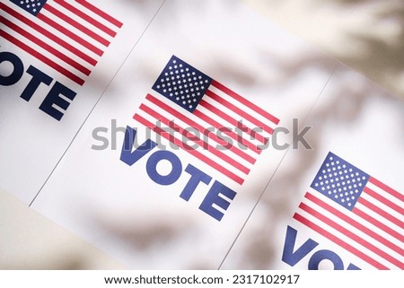 Vote! United States flag. Presidential Election in USA. Vote day in November. US Election. Patriotic american element. For poster or banner Royalty-Free Stock Photo #2317102917