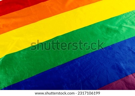 Full frame close-up shot of rainbow flag, copy space. Backgrounds, unaltered, lgbtqia rights, freedom, equality, pride concept.