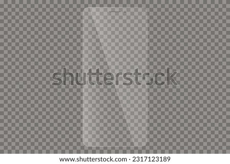 Protective glass for phone. Realistic reflection. Glass on transparent background. Vector illustration.	 Royalty-Free Stock Photo #2317123189