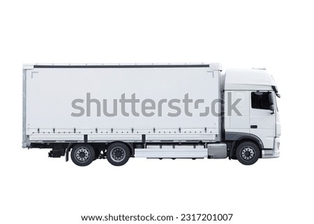 Delivery white van or truck with empty copy space for text or advertisement isolated over white background.  Royalty-Free Stock Photo #2317201007