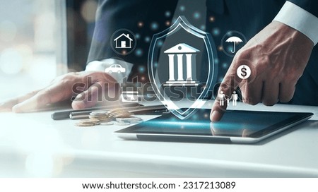 Deposit protection, bank insurance, financial security and bank run prevention concept. Royalty-Free Stock Photo #2317213089