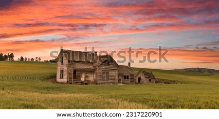 Usa, washington state, palouse country with dramatic skies and old homestead Royalty-Free Stock Photo #2317220901
