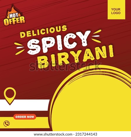Delicious Spicy Biryani, Food Templates, Mockup Social Media Post Vector Design 