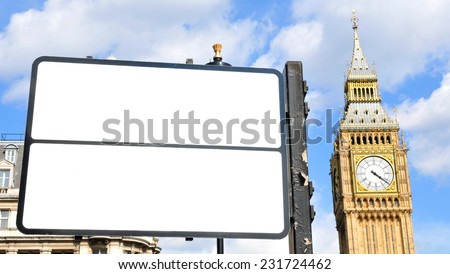 Blank street sign in central London with Big Ben in the background