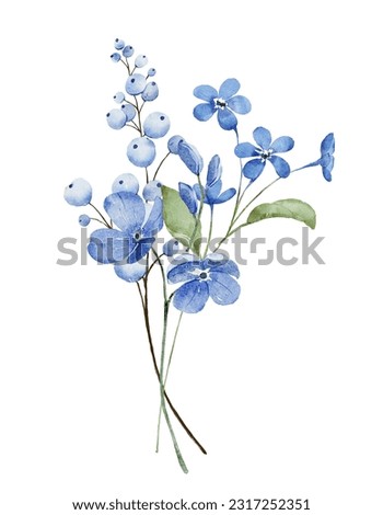 Blue flowers decor for stationary, greetings, etc. floral decoration. Hand drawing.