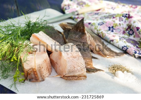 flatfish cut into pieces for cooking with spices