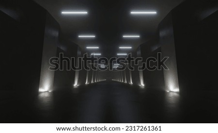 3d render of dark abstract concrete interior tunnel design with lighting. 