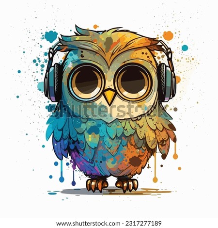 colorful owl with headphones in vector format