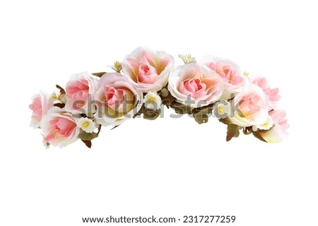 Pink Roses Flower Crown Front View isolated on white background with clipping paths