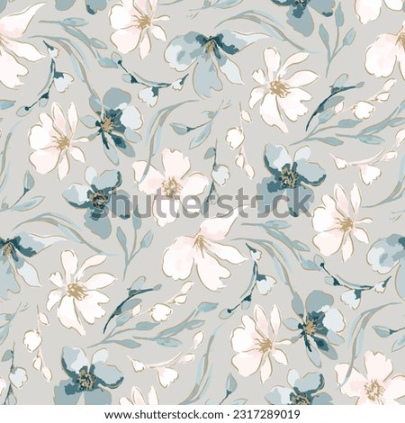 Cute feminine watercolor seamless pattern with wildflowers. Royalty-Free Stock Photo #2317289019