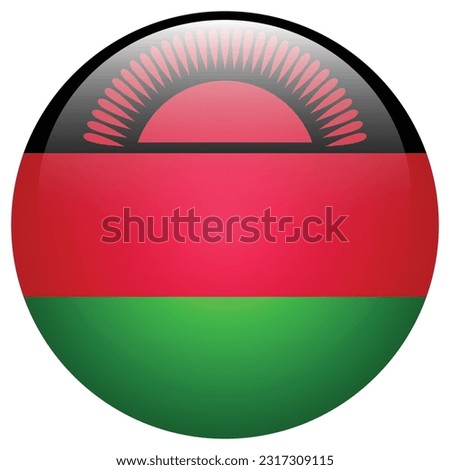The flag of Malawi. Flag icon. Standard color. The round flag. 3d illustration. Computer illustration. Digital illustration. Vector illustration.