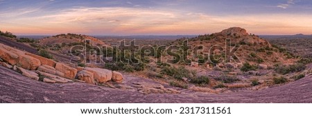 Twilight Panorama of Turkey Peak and Freshman Mountain From Enchanted Rock - Fredericksburg Texas  Royalty-Free Stock Photo #2317311561