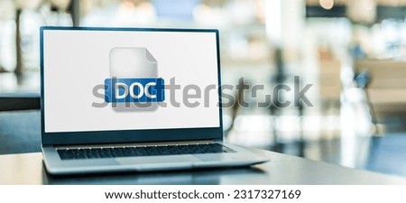 Laptop computer displaying the icon of DOC file