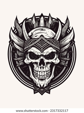 A captivating hand-drawn logo design illustration featuring a skull warrior. Perfect for expressing power, courage, and resilience