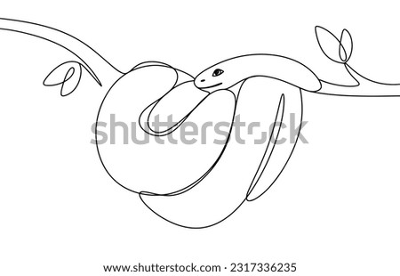 The snake lies on a tree branch. World Snake Day. One line drawing for different uses. Vector illustration.