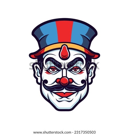 Expressive clown head logo design illustration, capturing the whimsical charm and playful spirit in a unique and captivating way