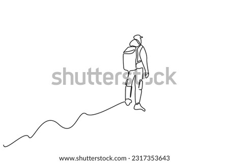 human person backpack mountain peak hiking nature climb lifestyle active line art Royalty-Free Stock Photo #2317353643