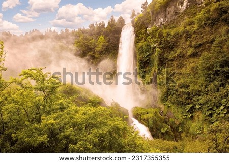 Salto El Leon Waterfall, Pucon, Chile, South America Royalty-Free Stock Photo #2317355355