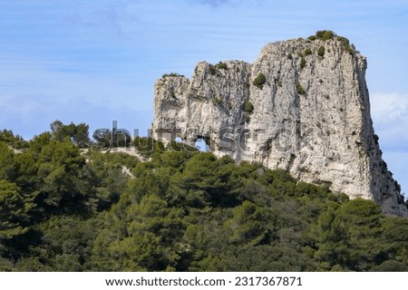Massive rock formation in the Alpilles (Provence, France) on a sunny day in springtime Royalty-Free Stock Photo #2317367871