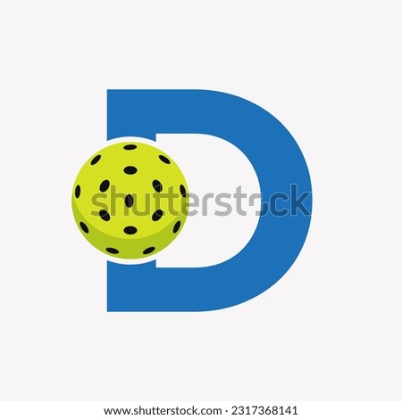 Pickleball Logo On Letter D Vector Template. Pickle Ball Logotype