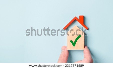 Mortgage loan approved new house check box mark financial real estate agreement deal rental residential blue background. Business construction insurance investment concept. Property management team  Royalty-Free Stock Photo #2317371689