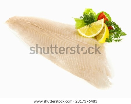 Halibut Fish Fillet on white Background - Isolated