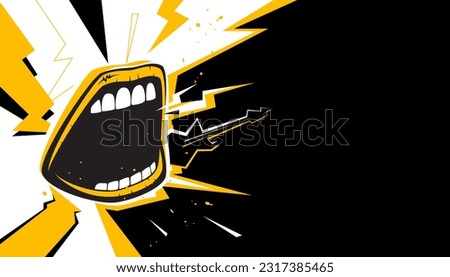 Vector illustration of party music decorated with rock and roll screaming mouth signs on a background design template for a music festival banner or concert poster.