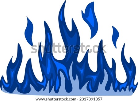 Illustration and flat design. Illustration of fire in blue color isolated on white