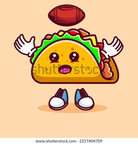 Vector illustration of kawaii taco cartoon character with american football ball. Vector eps 10