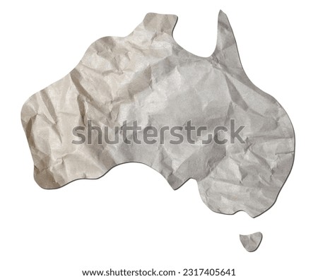 Australia map paper texture cut out on white background.