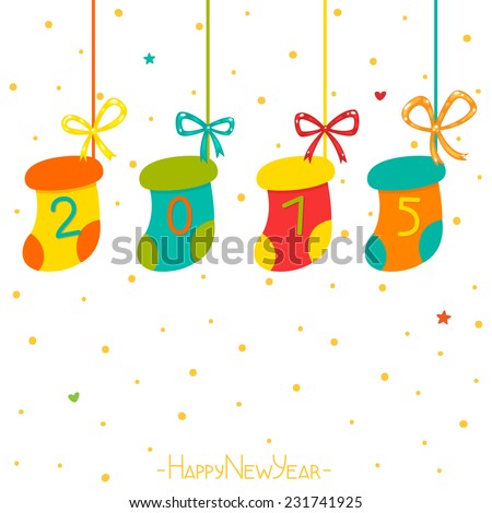 Happy New year card with socks and numbers, 2015, vector.