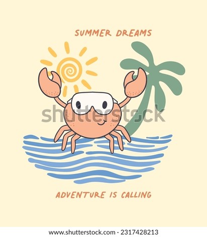 cute crab , summer slogan ,  surf slogan. south side. sun beach.