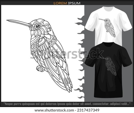 humming bird mandala arts isolated on black and white t-shirt.