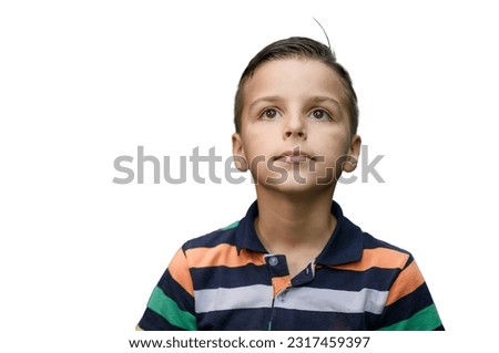 Photo of adorable young happy boy looking at camera.Isolated on the transparent background