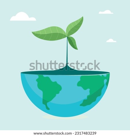 World environment day 2023 3d concept background. Ecology concept. Design with globe map drawing and leaves isolated on white background. Better Environment, Better Tomorrow Royalty-Free Stock Photo #2317483239