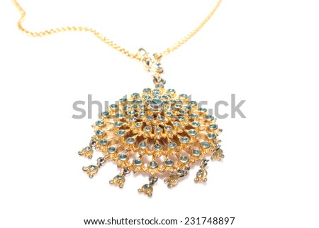 Close up of diamond necklace on  white background