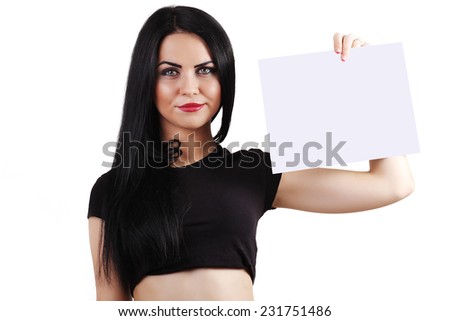 Business woman holding a banner - isolated over a white background