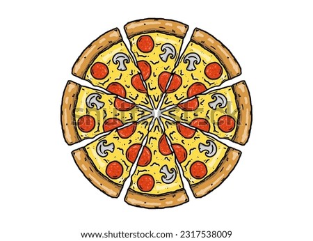 Cartoon cheese italian pizza slice hand draw black border square line art wallpapers background.