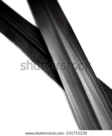 Black waterproof zipper isolated on white background