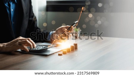 stock market trends, Businessman calculating financial data for long term investments. Analytical businessman planning business growth, strategy digital marketing, profit income, economy Royalty-Free Stock Photo #2317569809