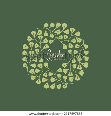 Round floral frame with branches and leaves. Botanical composition. Design for label, invitation, card, poster, monogram. Vector illustration.